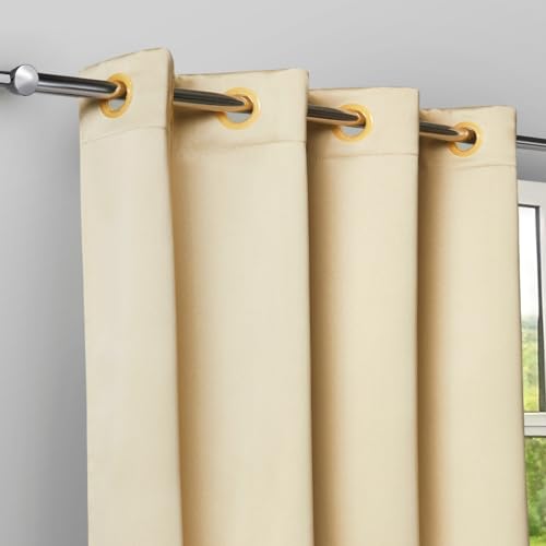 Image of Rivermoor 5 Feet Blackout Curtains Set of 1 | Solid Window Curtain for Living Room & Bedroom | Beige | 80% Room Darkening | 250 GSM | Acrylic Eyelet | 114 x 152 cm