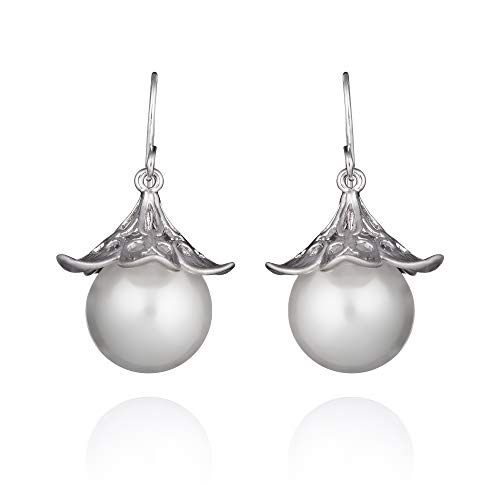 Boucles perles blanches pendantes en fleur pour femme et adolescente