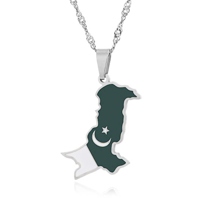 PEASFashion Jewelry Necklace Stainless Steel Pakistan Map Pendant Necklace