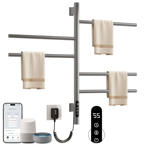 SKYLYZH Toallero Electrico Baño, Rotación de 180° Toallero Electrico, 415 x 680mm, 85W, Radiador Toallero Electrico, WiFi Ceniza Calentador de Toallas, Secatoallas, Ahorro de energía-G63 WiFi Gray