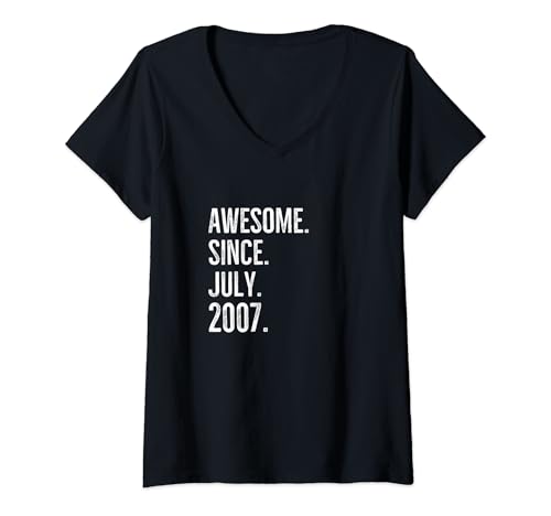 Womens Awesome Since July 2007 Age Birthday Idea V-Neck T-Shirt