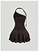 MakeMeChic Women's Y2k Halter Mini Dress Backless Ruffle Tiered Short Dresses Coffee Brown Medium
