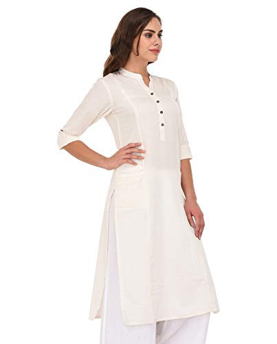 Image of Pistaa's Women's Cotton Relaxed Fit Straight Solid Kurta With Two Patch Pockets