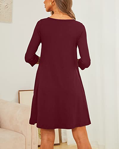 Image of Womens Casual 3 /4 Sleeve Dresses Aline Crewneck Spring Tshirt Dress with Pocket