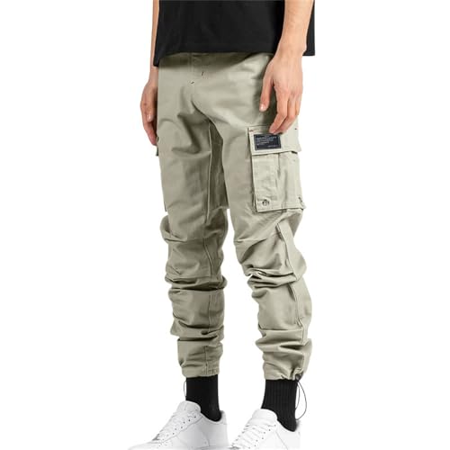 evzosrz Mens Cargo Pants with Multi Pockets Casual Tactical Military Work Trouser Elastic Waist Solid Outdoor Overalls Pants2
