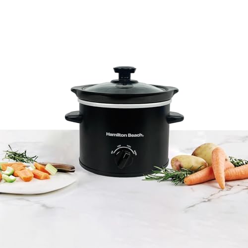Hamilton Beach 1.8L Mighty Mini Slow Cooker, 90W Energy-Efficient Design, Removable Ceramic Bowl, 3 Heat Settings, Compact for 1-2 People, Easy Clean, Black - HBSC020B