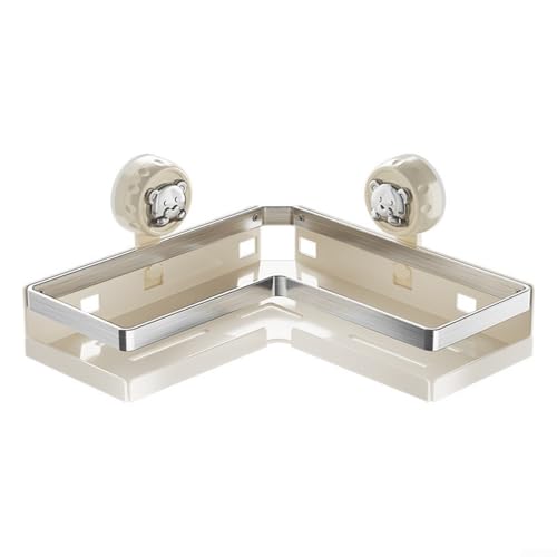 Mensola angolare per doccia con montaggio a parete, in acciaio al carbonio e acciaio inossidabile, per shampoo e articoli da toeletta, beige (26 cm)