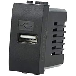 Cargador Usb Bticino LEDLUX LL311B Cargador USB 5V 2,1A Compatible con Bticino Living Light Placa de pared negra para caja 503 504 505 Carga rápida