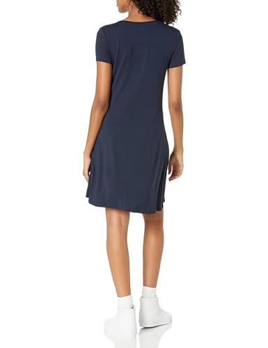 Image of Amazon Essentials Women's Solid Short-Sleeve Scoopneck Swing Dress Dress, -Navy, L
