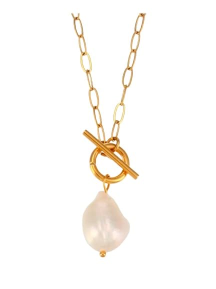Irregular Baroque Pearl Necklace with OT Buckle For Women And Girls -Gold-image-22