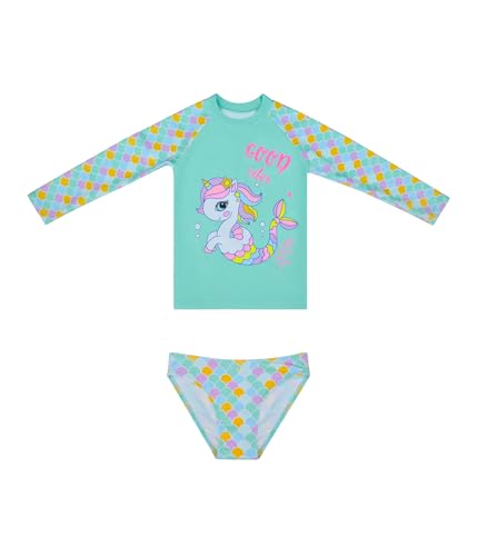 Bañadores de Manga Larga Sets Rashguard Traje de Baño Protección Solar Ropa de Baño para Niñas de 2 a 12 Años (4-6 Years, LA668-Green)