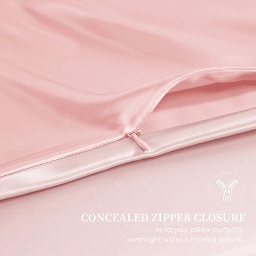Image of THXSILK Mulberry Silk Pillowcase King Size, Set of 2 Pillowcases, Pillow Cover with Hidden Zipper, Soft Smooth Cooling Pillowcases for Hair and Skin, Gift for Women Men, Charming Pink