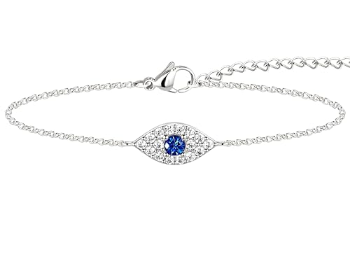 Poxtex Silver Evil Eye Bracelet for Women, Lucky Dainty Mystic Eye Charm, Protective Silver Amulet Bracelet, Everyday Wear Jewelry Gifts for Mom, Daughter, Sister, Brother