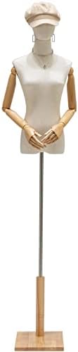 Female Mannequin Torso Dress Form, Clothing Display Model Body Stand with Head, Wooden Arms and Base for Sewing Clothing, Jewelry, Height Adjustable 47-75 Inch (Wood Color)
