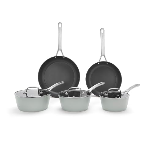 Laura Ashley 5 Pcs Pots and Pans Sets Non Stick - 16/18/20cm Saucepan Sets Non Stick with Lids & 24/28cm Frying Pans - Forged Aluminum, PFOA-Free, Easy to Clean and Multi Hob Compatible Cooking Pots