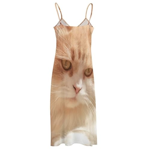 Robe chat rose imprimé graphique sans manches coupe longue et fluide