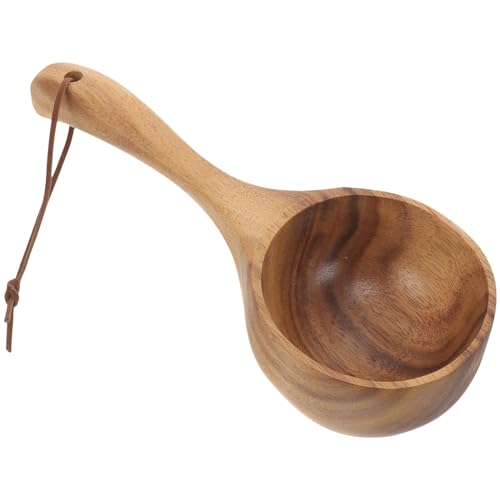 HAMPPLIES Wooden Bath Ladle Long Handle Water Scoop for Shower Bathing Multipurpose Household Water Ladle for Kitchen and Garden for Spa and Sauna Use