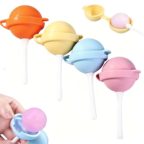 4Pcs Reusable Silicone Lollipop Ice Cream Maker Molds 2026 New Large Lollipop-Shaped DIY Ice Pop Mold Set Homemade Popsicle Maker with Sticks Creative Summer Party Supplies (Pink/Yellow/Orange/Blue)