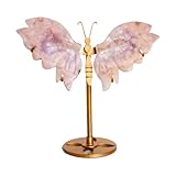 Natural Crystal Quartz Agate Stone Butterfly Wings with Stand Healing Crystal Gemstone Carving Office Home Decor (Pink Amethyst)