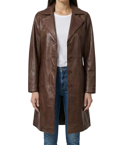 Decrum Womens Brown Real Leather Coat Jacket for Adult | [1316144] Brysin Cognc, L