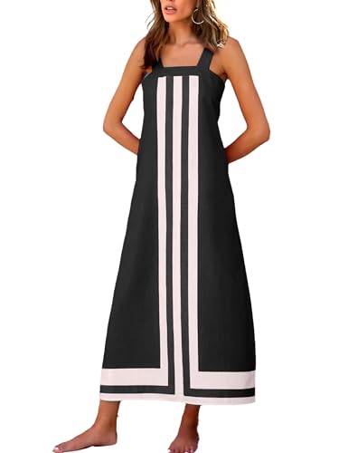 Fiona Jolin Womens Summer Maxi Dress Boho Striped Shoulder Strap Long Sundress Beach Cover Up Dress