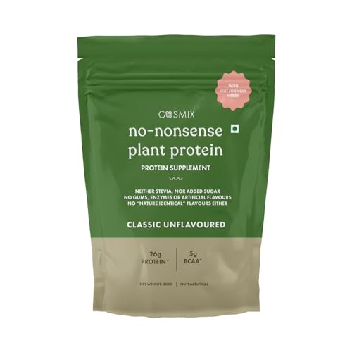 Image of Cosmix No-Nonsense Plant Protein | 26 Protein /Serve, 500g Pouch | Classic Unflavoured | Plant Based Protein, Pea & Rice Isolate | Clean, Easy to Digest | All Essential Amino Acids