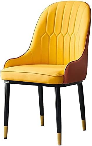 Chaise de salle à manger haut de gamme avec assise rembourrée jaune et dossier haut
