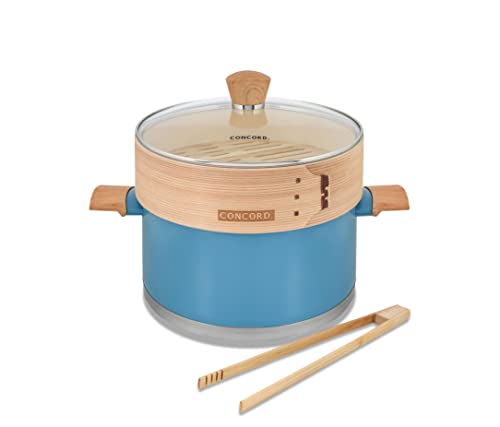 CONCORD 10" Stainless Steel Steamer Pot with Natural Bamboo Steamer