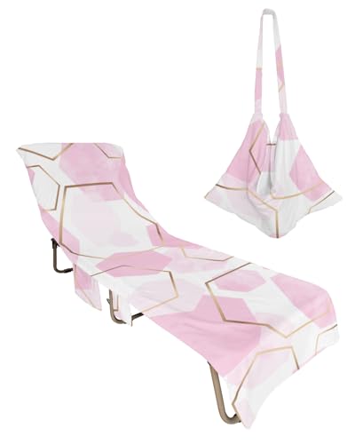 Pink Geometric Beach Lounge Chair Towel Cover, Soft Chaise Lounge Towel with Side Pockets Patio Pool Chairs Cover for Beach/Pool Sunbathing 29x85 Yellow Modern Abstract Art Aesthetics