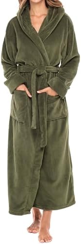 Women's Long Sleeve Plush Fleece Hooded Robe, Full Length ...