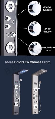 Image of Shower Panels For Bathroom SS 304 Grade 7 in 1 Shower System With Temperature Display Rainfall Shower | 3 Function Hand Shower |Hot & Cold Water Adjustable | Body Mist Spray | Water Spout (Black)
