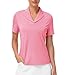 YSENTO Women's Golf Polo Shirts Collared UPF 50 Short Sleeve V-Neck Summer Fashion Cute Tops Quick Dry Tender Pink S