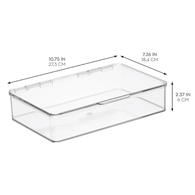 iDesign Kitchen Binz BPA-Free Plastic Stackable Organizer Box with Lid - 7.26 x 10.75 x 2.37, Clear