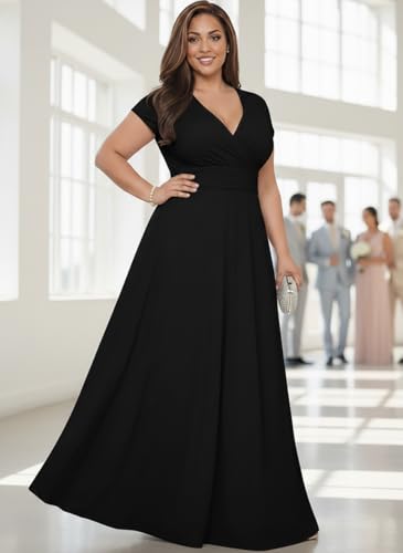 Image of KOH KOH Womens 2026 Sexy Cap Short Sleeve V-Neck Flowy Cocktail Gown