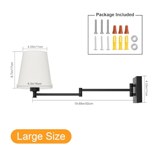 Image of Aipsun Black Wall Sconce Set of 2, Swing Arm Wall Lamps, Modern Bedroom Wall Sconce Fixtures with Fabric Lampshade for Reading Hallway Living Room(Exclude Bulb)