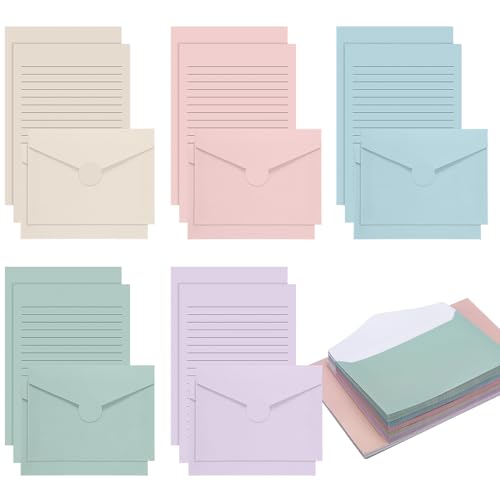 Papier à lettre ligné pour écrire droit : kit 100 pièces pastel et enveloppes