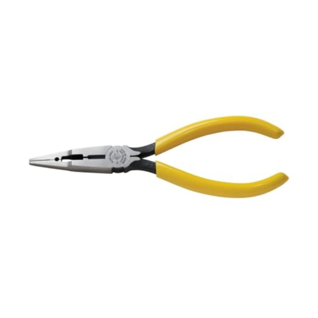Klein Tools VDV026-049 Crimping Long Nose Pliers With Curved Handles, Grooved Jaws and Induction Hardened Steel , Yellow