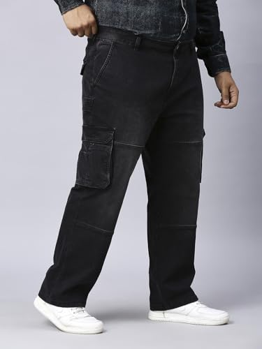 Image of TURNING BLUE Mens Plus Size Black Cargo Relaxed Fit Jeans
