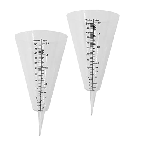 SEWOART 2pcs Cone Shaped Rain Gauge Outdoor Rainfall with Sturdy Spike for Lawn and Farming Easy-Read Transparent Measuring Cup for Meteorological Use