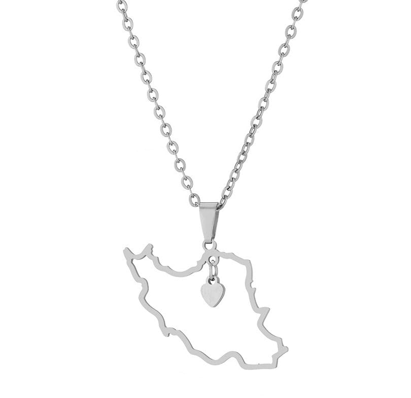 Heart Iran Map Pendant Necklace Persian Love Jewelry Gift for Women & Men Stainless Steel Iranian Jewelry