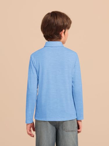 Image of Haloumoning Boys Long Sleeve Polo Shirts Kids Casual Button School Uniform Shirts with Chest Pocket 5-14 Years