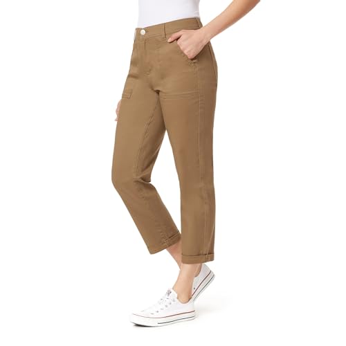Angels Forever Young Women's Everflex Classic Twill Convertible Straight Mid-Rise Pants