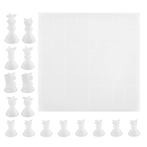 The Lord of the Tools Chess Board Resin Mould Set 1PC Checker Game Board Silicone Mould & 16PCS 3D Checkers Pieces Casting Moulds for Outdoor Board Games DIY Crafts Making