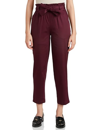 Image of Amazon Brand - Symbol Women's Tapered Paper Bag Trousers (High Rise Ankle Length | with Self Fabric Belt) (Available in Plus Sizes)