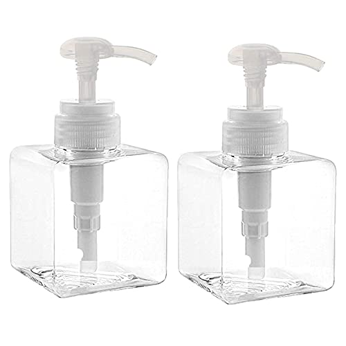 Yalbdopo 2PCS 250ml / 8.5oz Empty Pump Dispenser Bottle Refillable Plastic Lotion Pump Bottles, Shampoo Body Wash Shower Square Storage Holder Container Toiletries Liquid Dispenser (Transparent)
