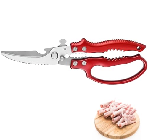 Image of Heavy Duty Poultry Shears Kitchen Scissors for Chicken Meat Fish & Turkey Cutting. Multifunction Japanese Chef Shear with Safety Lock, Non Slip Handle, Bottle Opener & Nut Cracker