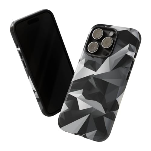 Coque résistante iPhone 15 Pro motif géométrique gris protège des rayures - 2