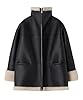 Glkaend Women's Faux Shearing Moto Bomber Jacket Sherpa-Lined Coat Winter Aviator Leather Coat Outerwear,Black,S #4