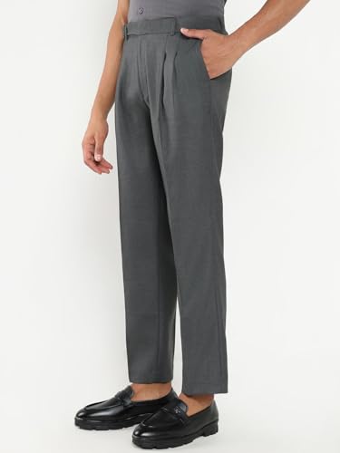 Image of SHOWOFFFF Men Solid Formal Trousers | Viscose Rayon Trouser for Mens | Low-Rise Loose Fit Cropped Trousers for Men's