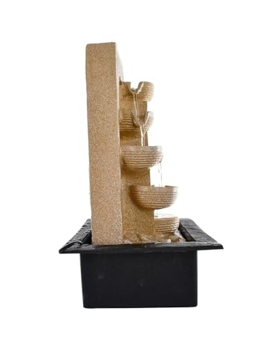 Image of Indoor Tabletop Water Fountain, Polyresin Cascading Waterfall Showpiece with Running Water and Light, Decorative Fountain for Home, Office, Living Room, Meditation, Vastu, Desk Decor